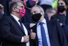 بيريز رئيس ريال مدريد وخوان لابورتا رئيس برشلونة (المصدر:Gettyimages)