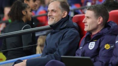LONDON, ENGLAND - MARCH 24: Thomas Tuchel England manager looks happy & delighted during the FIFA World Cup 2026 European Qualifier between England and Latvia at Wembley Stadium on March 24, 2025 in London, England.