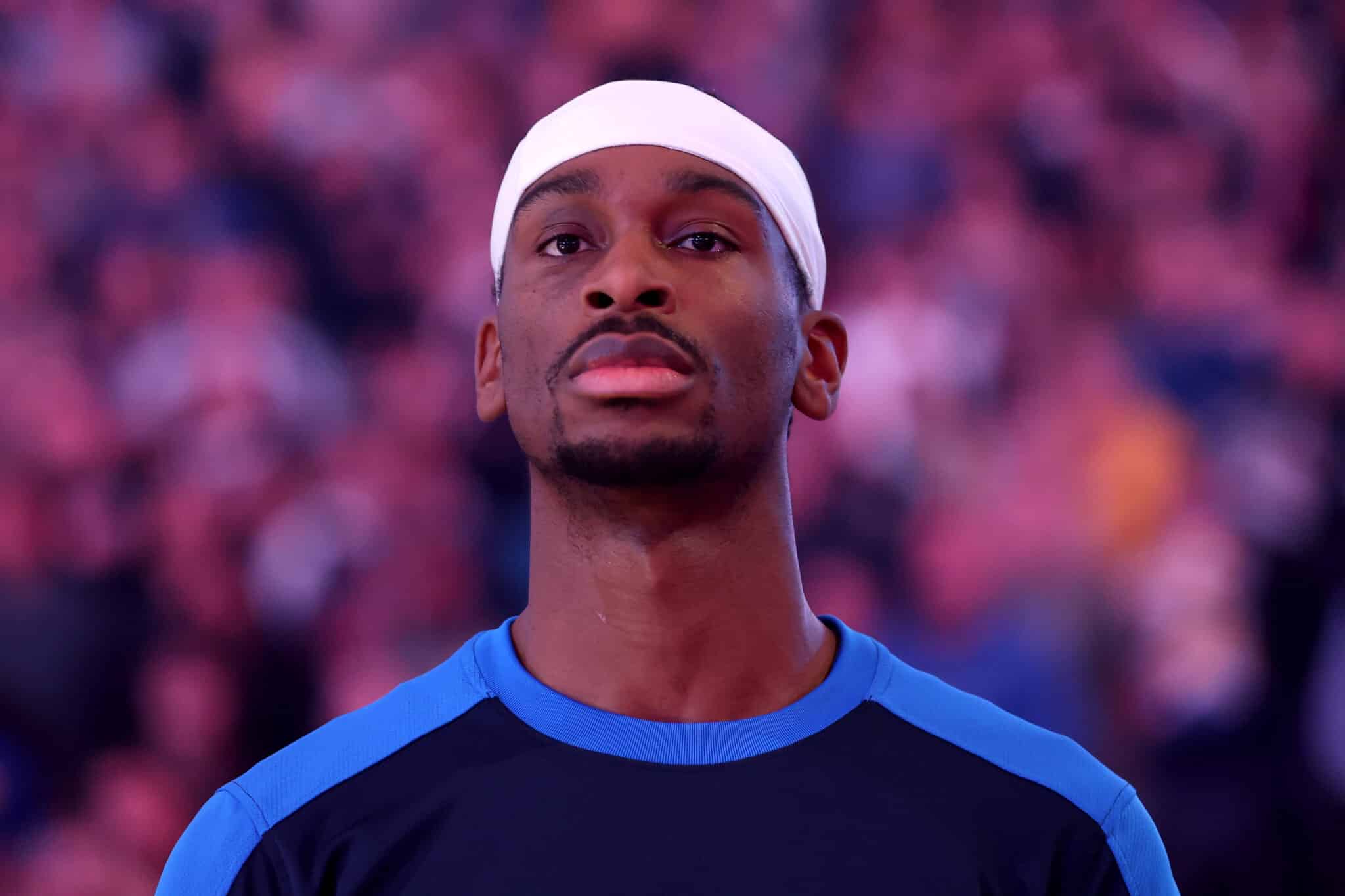MVP? Shai Gilgeous-Alexander #2 of the Oklahoma City Thunder looks on prior to the game against the Golden State Warriors at Chase Center on November 27, 2024 in San Francisco, California.