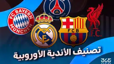 تصنيف الأندية الأوروبية الشهري من 365Scores