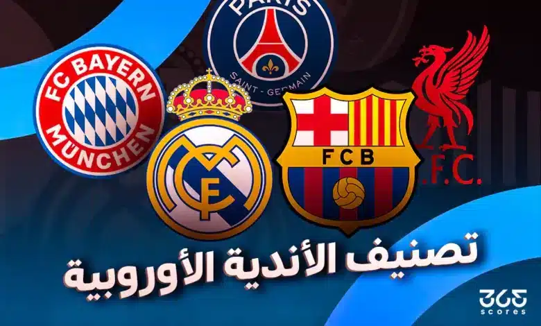 تصنيف الأندية الأوروبية الشهري من 365Scores