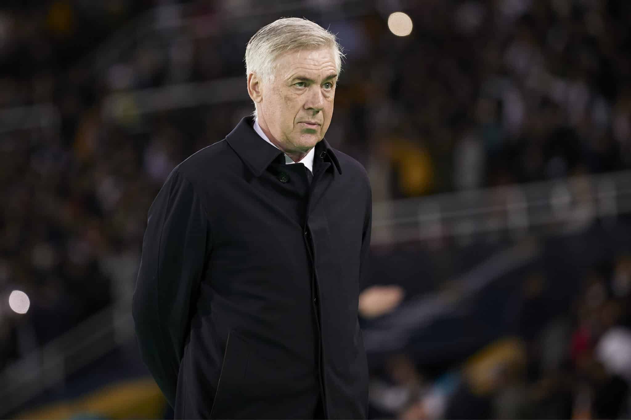 Carlo Ancelotti, Manager of Real Madrid looks on prior to the FIFA Club World Cup Morocco 2022 Semi Final match between Al Ahly v Real Madrid CF
