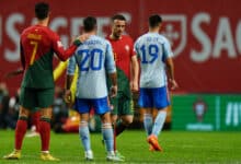 Nations League excitement awaits! PORTUGAL - SEPTEMBER 27: Cristiano Ronaldo of Portugal with Dani Carvajal of Spain during the UEFA Nations League - League Path Group 2 match between Portugal and Spain at Estadio Municipal de Braga on September 27, 2022 in Braga, Portugal.