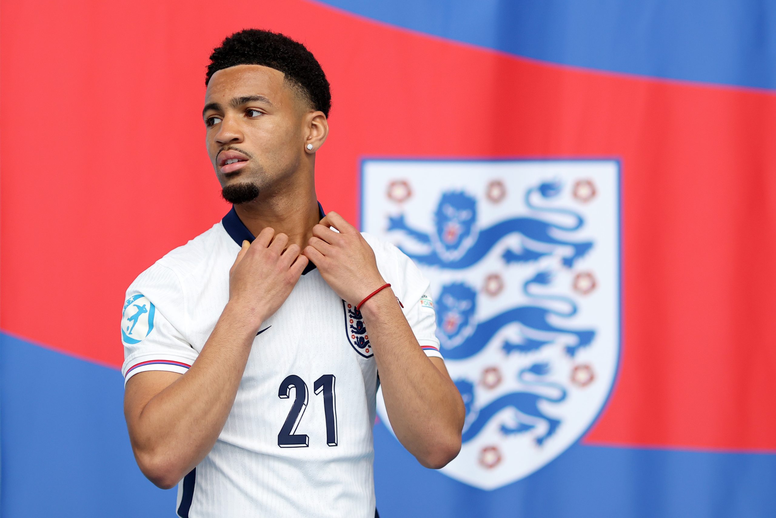 BURTON-UPON-TRENT, ENGLAND - JUNE 06: Ethan Nwaneri of England during media activities at St Georges Park on June 06, 2025 in Burton-upon-Trent, England.