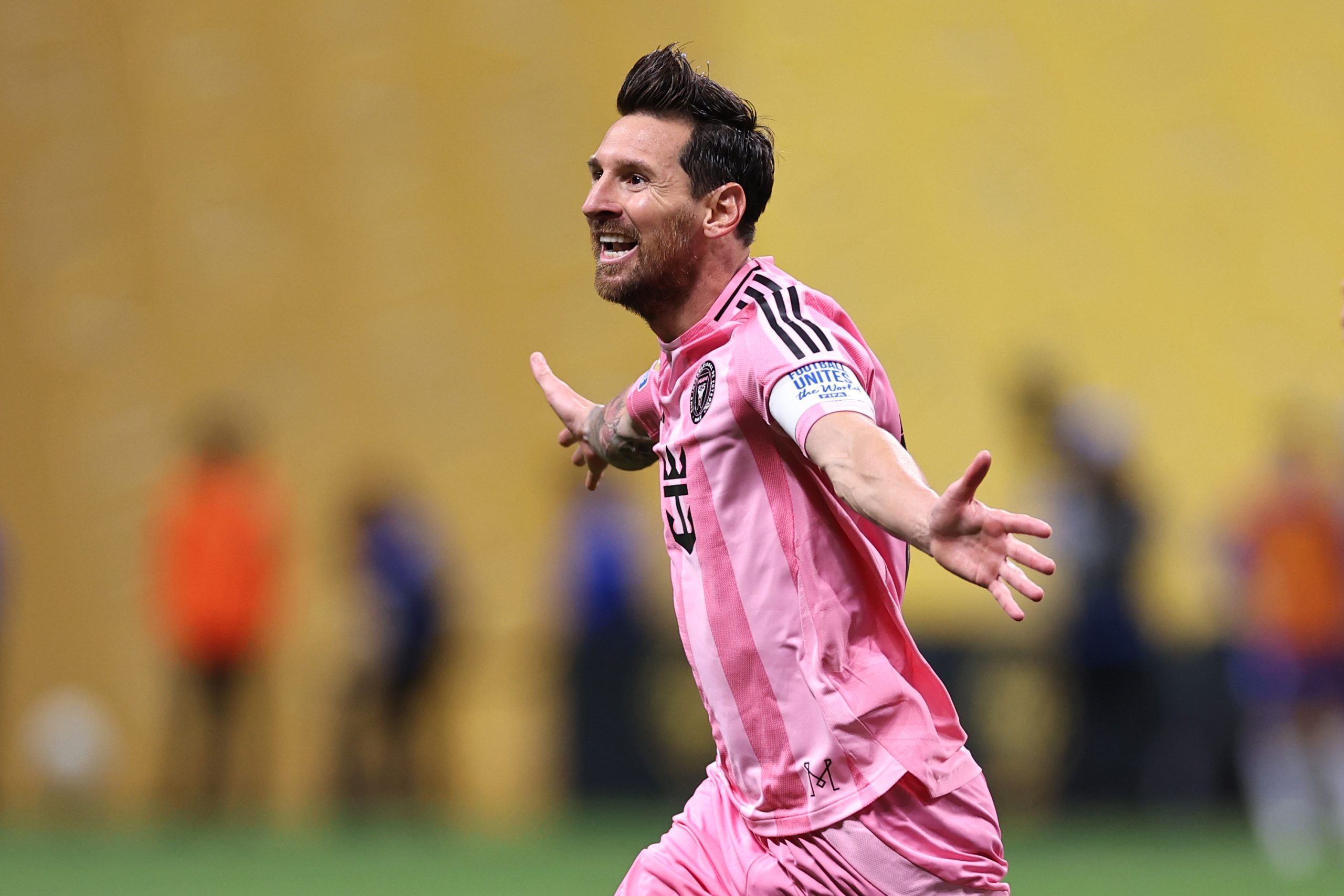 ATLANTA, GEORGIA - JUNE 19: Lionel Messi of Inter Miami CF celebrates scoring their second goal during the FIFA Club World Cup 2025 group A match between Internacional CF Miami and FC Porto at Mercedes-Benz Stadium on June 19, 2025 in Atlanta, Georgia.