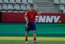 BUCHAREST, ROMANIA - JUNE 23: Pablo Garcia of Spain National Under-19 Football Team completes his hat trick for Spain U19, to make it 3-2 during the Spain vs. Germany: UEFA European Under-19 Championship 2025 Semi-Final match at Stadionul Arcul de Triumf on June 23, 2025 in Bucharest, Romania.