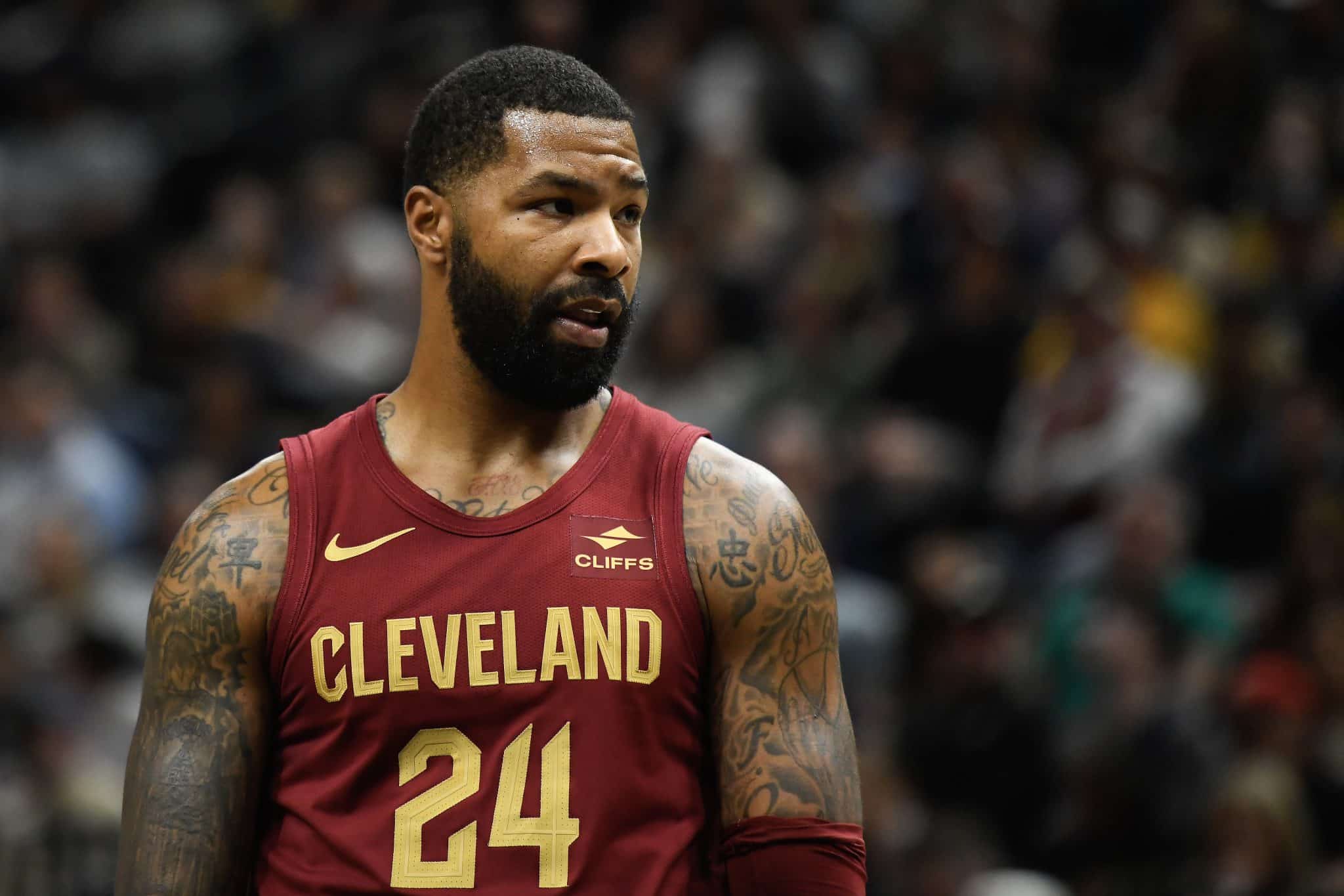 SALT LAKE CITY, UTAH - APRIL 02: Marcus Morris Sr. #24 of the Cleveland Cavaliers in action during the first half of a game against the Utah Jazz at Delta Center on April 02, 2024 in Salt Lake City, Utah. NOTE TO USER: User expressly acknowledges and agrees that, by downloading and or using this photograph, User is consenting to the terms and conditions of the Getty Images License Agreement.