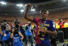 2025/26 - the year of Yamal - Lamine Yamal right winger of Barcelona and Spain celebrates the victory after winning the Copa del Rey Final match between FC Barcelona and Real Madrid at Estadio de La Cartuja on April 26, 2025 in Seville, Spain.