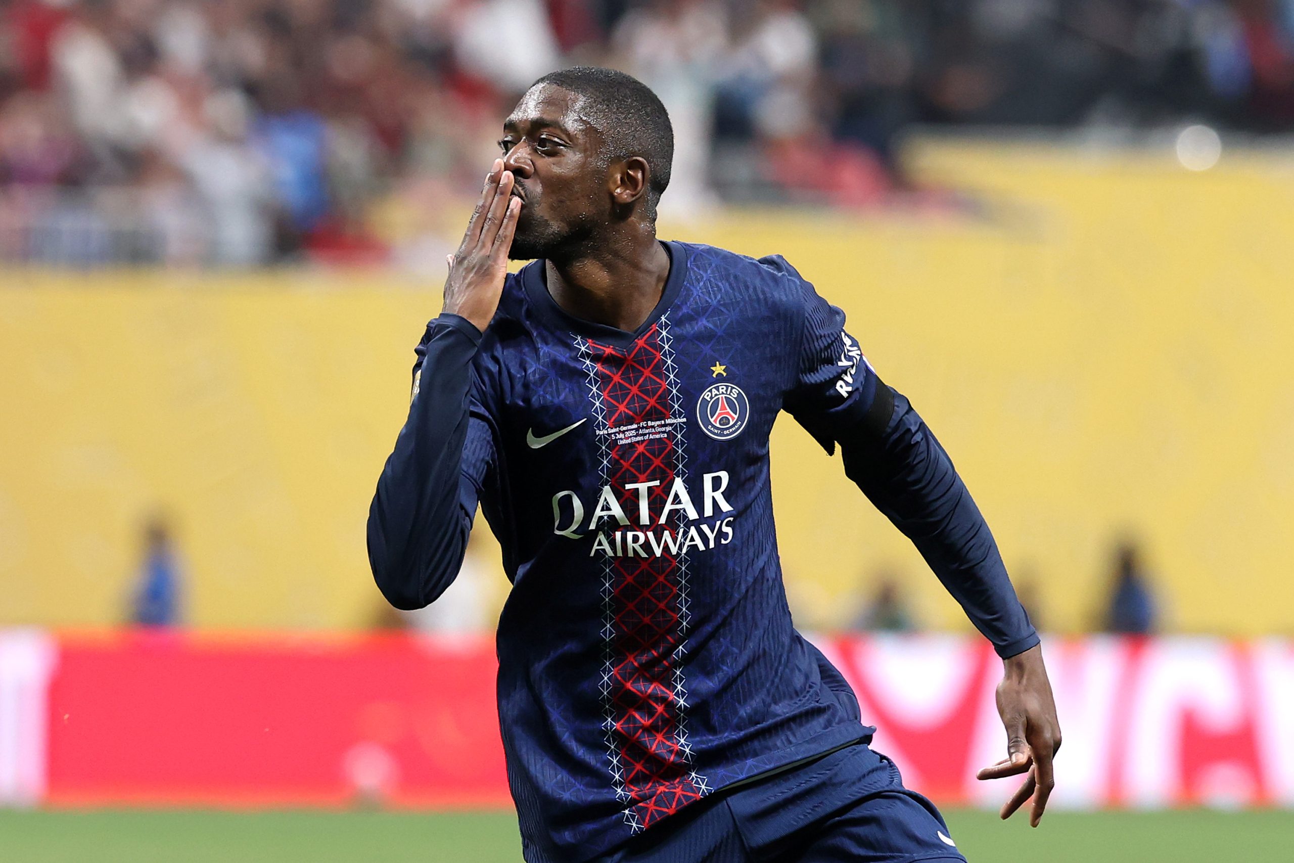 ATLANTA, GEORGIA - JULY 05: Ousmane Dembele #10 of Paris Saint-Germain celebrates scoring his team's second goal during the FIFA Club World Cup 2025 quarter-final match between Paris Saint-Germain and FC Bayern München at Mercedes-Benz Stadium on July 05, 2025 in Atlanta, Georgia.