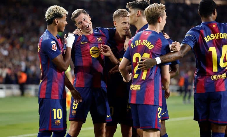 روبرت ليفاندوفسكي - لامين يامال - داني أولمو - جيرارد مارتين - فرينكي دي يونج - برشلونة (المصدر:Gettyimages)