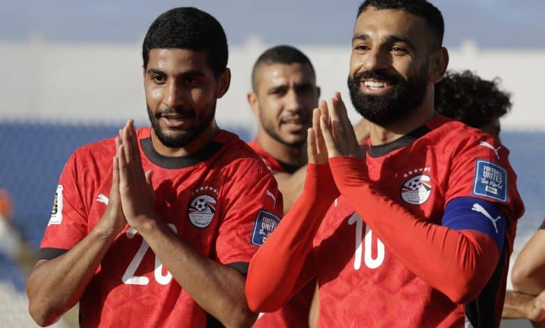 محمد صلاح - إبراهيم عادل - رامي ربيعة - منتخب مصر (المصدر: Getty images)