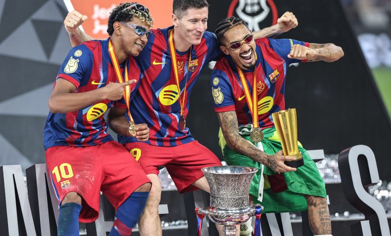 رافينيا - روبرت ليفاندوفسكي - لامين يامال - برشلونة - المصدر (Getty images)