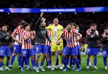 جوليان ألفاريز - كوكي - خوان موسو - نيكو جونزاليس - ألكسندر سورلوث - جوليانو سيميوني - تياجو ألمادا - أتلتيكو مدريد - المصدر (Getty images)