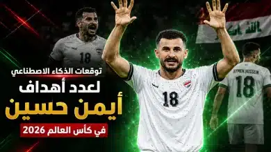 توقعات الذكاء الاصطناعي لعدد أهداف أيمن حسين في كأس العالم 2026 - المصدر: شات جي بي تي